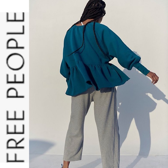 Last Chance NEW Free People Movement Care Charm Sweatshirt teal small - Picture 3 of 16